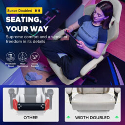 Gtplayer Fabric Gaming Chair With Footrest, Ergonomic Computer Desk Chair With Pocket Spring Cushion Heavy Duty Wide Pc Chair - thumbnail 3