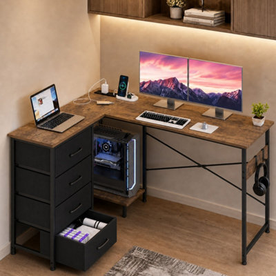 Levede L-Shaped Office Desk Corner Computer Table With Storage Usb Power - image 1