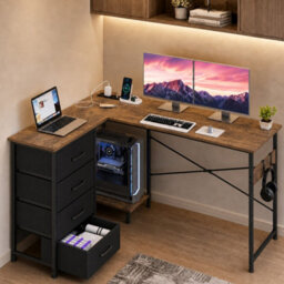 Levede L-Shaped Office Desk Corner Computer Table With Storage Usb Power - thumbnail 1