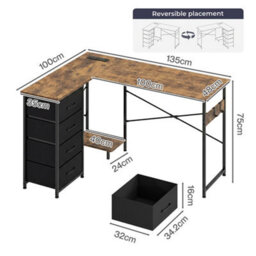 Levede L-Shaped Office Desk Corner Computer Table With Storage Usb Power - thumbnail 4