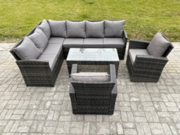 Fimous 8 Seater Outdoor Rattan Garden Furniture Set Corner Sofa Oblong Coffee Table Sets With Patio 2 Armchairs - thumbnail 2