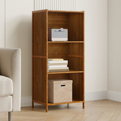 Living And Home 3-Tier Wood Color Moso Bamboo Open Bookcase - image 1