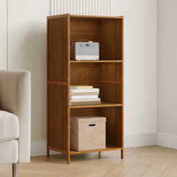 Living And Home 3-Tier Wood Color Moso Bamboo Open Bookcase