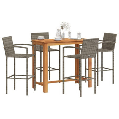 Berkfield 5 Piece Garden Bar Set Grey Solid Wood Acacia And Poly Rattan