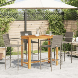Berkfield 5 Piece Garden Bar Set Grey Solid Wood Acacia And Poly Rattan - thumbnail 3