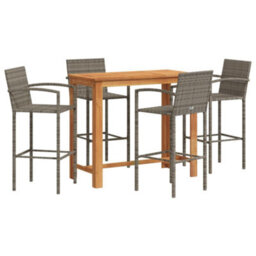 Berkfield 5 Piece Garden Bar Set Grey Solid Wood Acacia And Poly Rattan - thumbnail 2