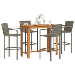 Berkfield 5 Piece Garden Bar Set Grey Solid Wood Acacia And Poly Rattan - thumbnail 1