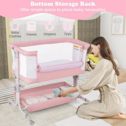 Costway Baby Bassinet Bedside Sleeper Bedside Crib W/ 6-Level Adjustable Height-Pink - thumbnail 7