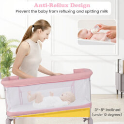 Costway Baby Bassinet Bedside Sleeper Bedside Crib W/ 6-Level Adjustable Height-Pink - thumbnail 4