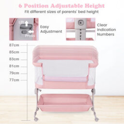 Costway Baby Bassinet Bedside Sleeper Bedside Crib W/ 6-Level Adjustable Height-Pink - thumbnail 5