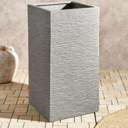 Wyld And Coco Tall Square Fibre Clay Planter 40 X 40 X 77 Cm Uv-Resistant Light Grey - thumbnail 2