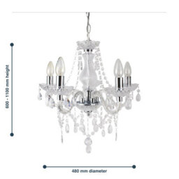 First Choice Lighting Clear And Chrome Marie Therese 5 Light Ceiling Pendant Chandelier - thumbnail 5