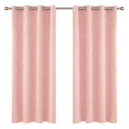 Deconovo Eyelet Thermal Insulated Curtains, Gold Wave Foil Printed Blackout Ring Top Curtains, W46 X L54 Inch, Coral Pink, 1 Pair - thumbnail 1