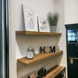 MKGT Set Of 2 Live Edge Rustic Wall Shelves Ideal For Kitchen Room Deco Shelf (Rustic Pine, 60 Cm Long) - thumbnail 5