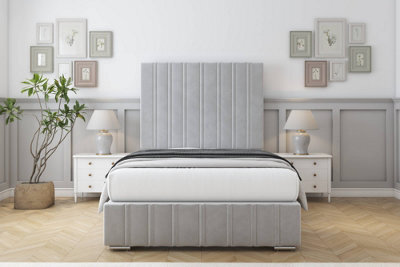 "Sloomy Langston Silver Plush Bed Frame With Mattress With 50"" Upholstered Headboard 3' Single" - image 1