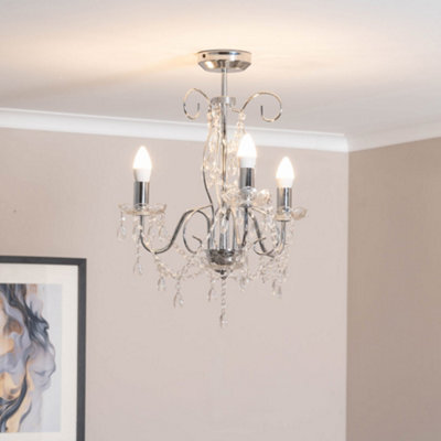 Valuelights Viscount Chrome 3 Way Ceiling Light Chandelier Fitting With Clear Acrylic Jewel Droplets - image 1