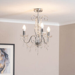 Valuelights Viscount Chrome 3 Way Ceiling Light Chandelier Fitting With Clear Acrylic Jewel Droplets