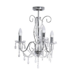 Valuelights Viscount Chrome 3 Way Ceiling Light Chandelier Fitting With Clear Acrylic Jewel Droplets - thumbnail 2