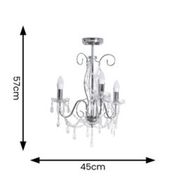 Valuelights Viscount Chrome 3 Way Ceiling Light Chandelier Fitting With Clear Acrylic Jewel Droplets - thumbnail 5