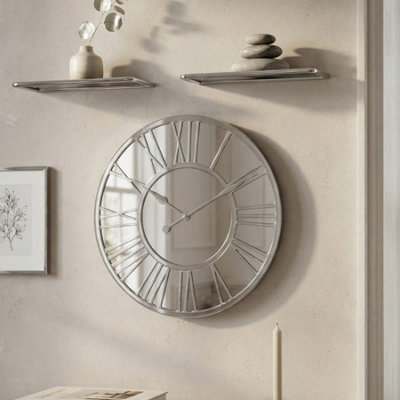Garden Greatness Roman Numeral Silver Mirror Wall Clock - image 1
