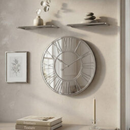 Garden Greatness Roman Numeral Silver Mirror Wall Clock - thumbnail 2
