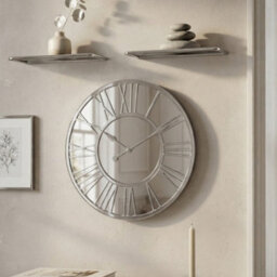 Garden Greatness Roman Numeral Silver Mirror Wall Clock - thumbnail 1