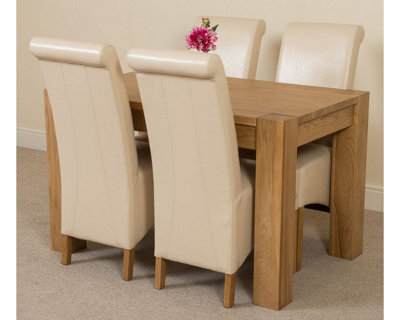 That's Furniture Kuba 125 X 80 Cm Chunky Oak Small Dining Table And 4 Chairs Dining Set With Montana Ivory Leather Chairs - image 1