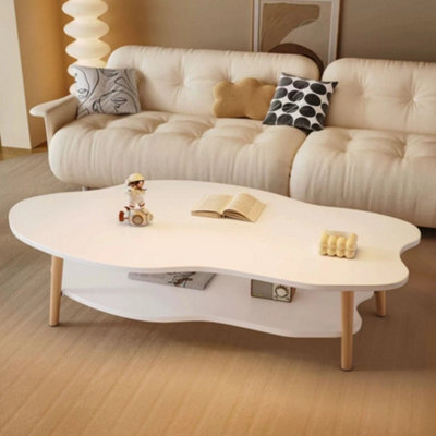 2 Layer Coffee Table Cloud Shape Tea Table Modern Living Room Desk Shelf 80Cm - image 1