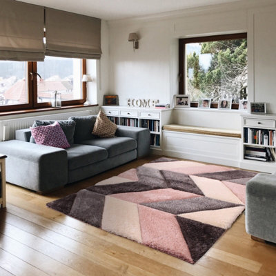 Blush Shaggy Modern Sparkle Geometric Easy To Clean Rug For Dining Room Bed Room And Living Room-160Cm X 225Cm - image 1