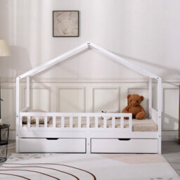 Furniturehmd Modern Childrens Bed Solid Pine Wood Bed Frame House Bed With 2 Large Storage Drawers,white - thumbnail 3