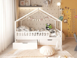Furniturehmd Modern Childrens Bed Solid Pine Wood Bed Frame House Bed With 2 Large Storage Drawers,white - thumbnail 2