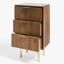 Ohs Ribbed 3 Draw Nightstand Modern Bedside Table - Dark Wood - thumbnail 6