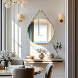 Artloge 700mm Round Wall Mirror Bathroom Bedroom Makeup Dressing Circle Mirror Classic, Gold - thumbnail 7