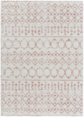 Livabliss Aliyah Shaggy-Global Pink Ivory Plush Soft Pile Living Bedroom Rug 160 X 220 Cm Easy Care, Non Shedding - image 1