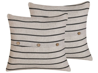 Beliani Set Of 2 Decorative Cushions Cynara Cotton 43 X 43 Cm Beige Striped - image 1
