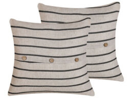 Beliani Set Of 2 Decorative Cushions Cynara Cotton 43 X 43 Cm Beige Striped - thumbnail 1