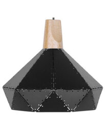 Beliani Pendant Lamp - Geometric Black Metal Frame With Oak Wood Accent - 26Cm Diameter, 112Cm Drop - thumbnail 2