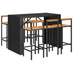 Berkfield 7 Piece Garden Bar Set Black Poly Rattan& Solid Wood Acacia - thumbnail 3