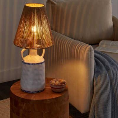 Beliani Table Lamp, White Ceramic Base With Beige Paper-Rope Shade, 24Cm X 51Cm - image 1