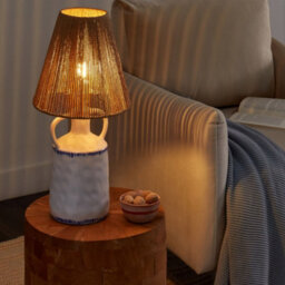 Beliani Table Lamp, White Ceramic Base With Beige Paper-Rope Shade, 24Cm X 51Cm - thumbnail 1