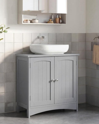 LEDREM Under Sink Bathroom Cabinet With 2 Doors, Freestanding Storage Cabinet With Adjustable Shelf, Farmhouse Style, Dove Grey