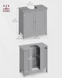 LEDREM Under Sink Bathroom Cabinet With 2 Doors, Freestanding Storage Cabinet With Adjustable Shelf, Farmhouse Style, Dove Grey - thumbnail 2