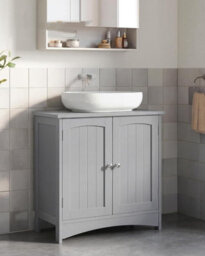 LEDREM Under Sink Bathroom Cabinet With 2 Doors, Freestanding Storage Cabinet With Adjustable Shelf, Farmhouse Style, Dove Grey - thumbnail 1