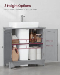 LEDREM Under Sink Bathroom Cabinet With 2 Doors, Freestanding Storage Cabinet With Adjustable Shelf, Farmhouse Style, Dove Grey - thumbnail 3