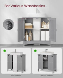 LEDREM Under Sink Bathroom Cabinet With 2 Doors, Freestanding Storage Cabinet With Adjustable Shelf, Farmhouse Style, Dove Grey - thumbnail 4