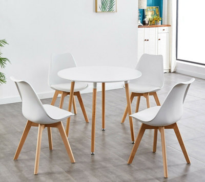 Kosy Koala Round Dining Table And Chairs Set Of 4 White Tulip Chairs Wood Circular Table - image 1