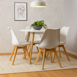 Kosy Koala Round Dining Table And Chairs Set Of 4 White Tulip Chairs Wood Circular Table - thumbnail 2