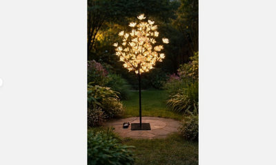 Spot On Dealz 4Ft Solar Cream Blossom Tree  100 Led Warm White Lights Garden Outdoor Decor - image 1