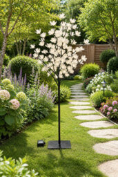 Spot On Dealz 4Ft Solar Cream Blossom Tree  100 Led Warm White Lights Garden Outdoor Decor - thumbnail 5