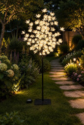 Spot On Dealz 4Ft Solar Cream Blossom Tree  100 Led Warm White Lights Garden Outdoor Decor - thumbnail 6